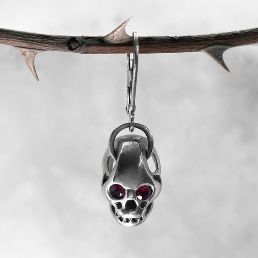 Ruby Eye Skull Drop Earring