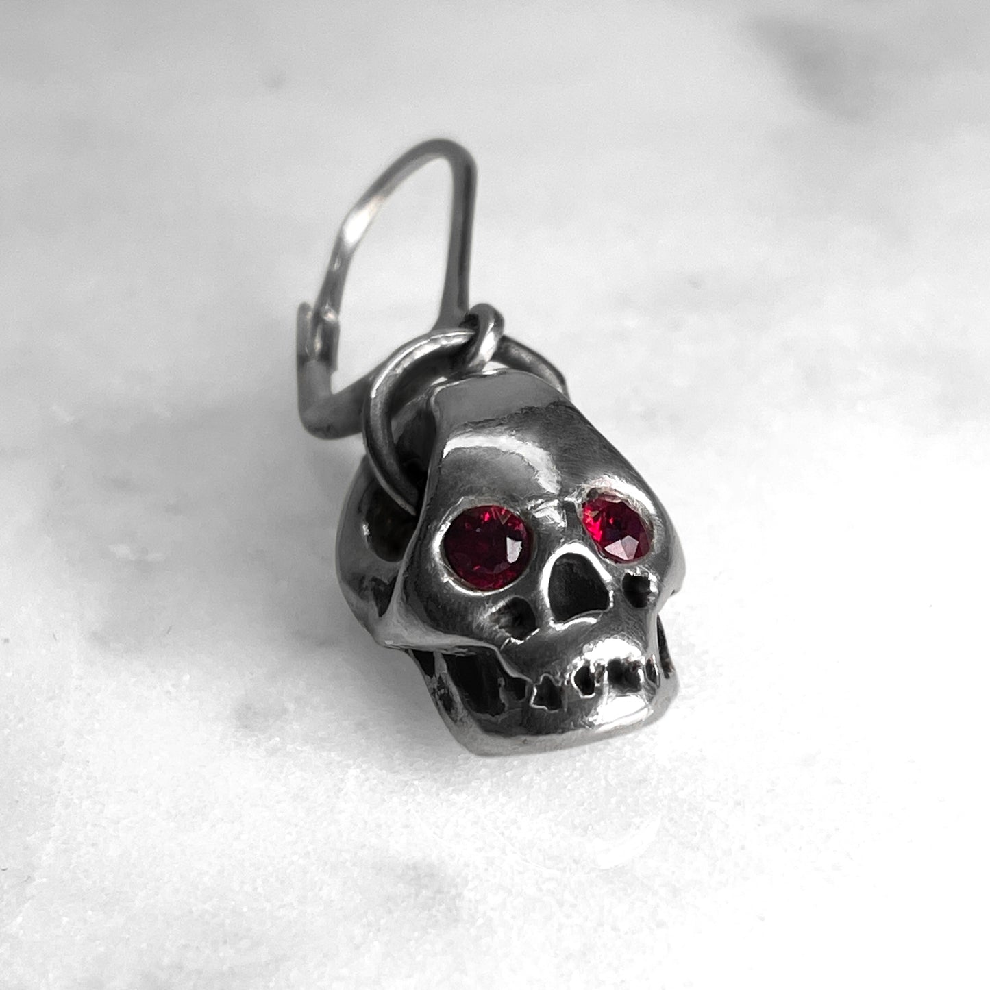 Ruby Eye Skull Drop Earring