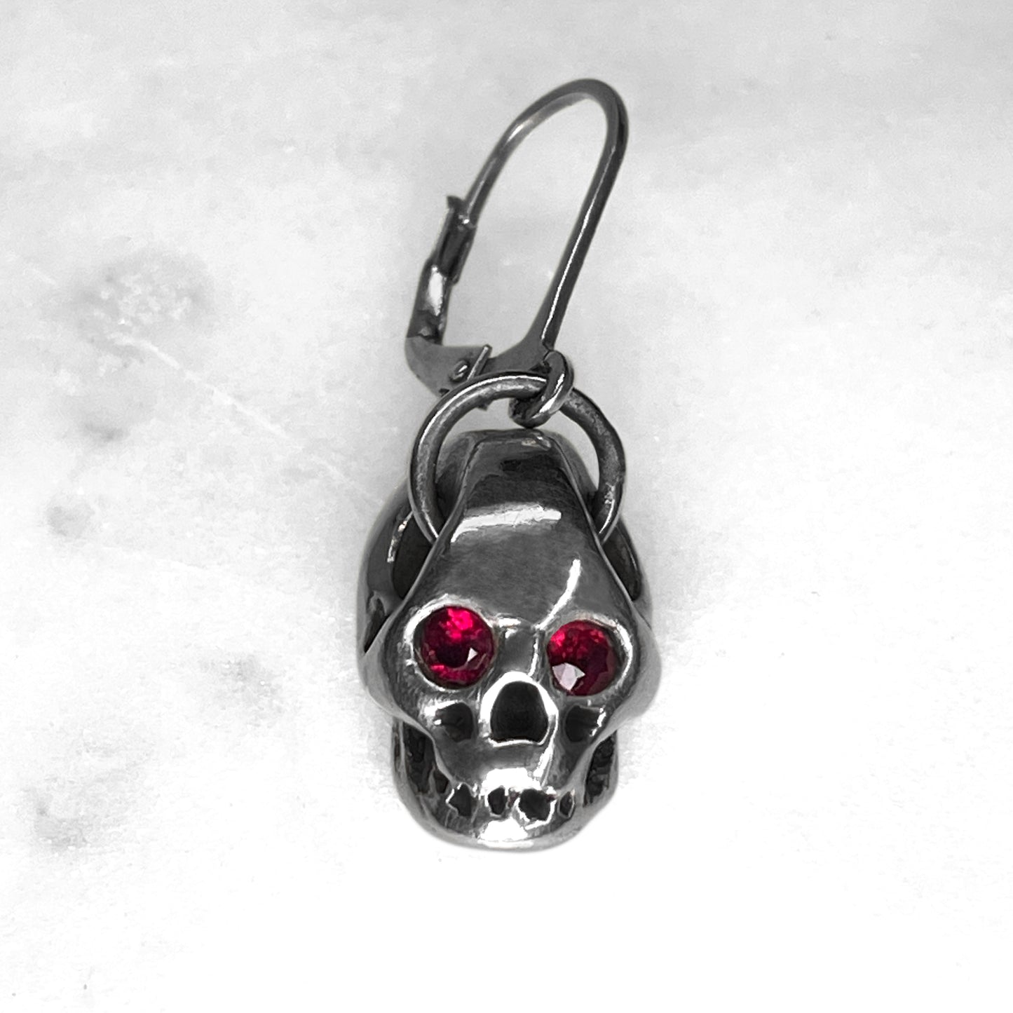 Ruby Eye Skull Drop Earring