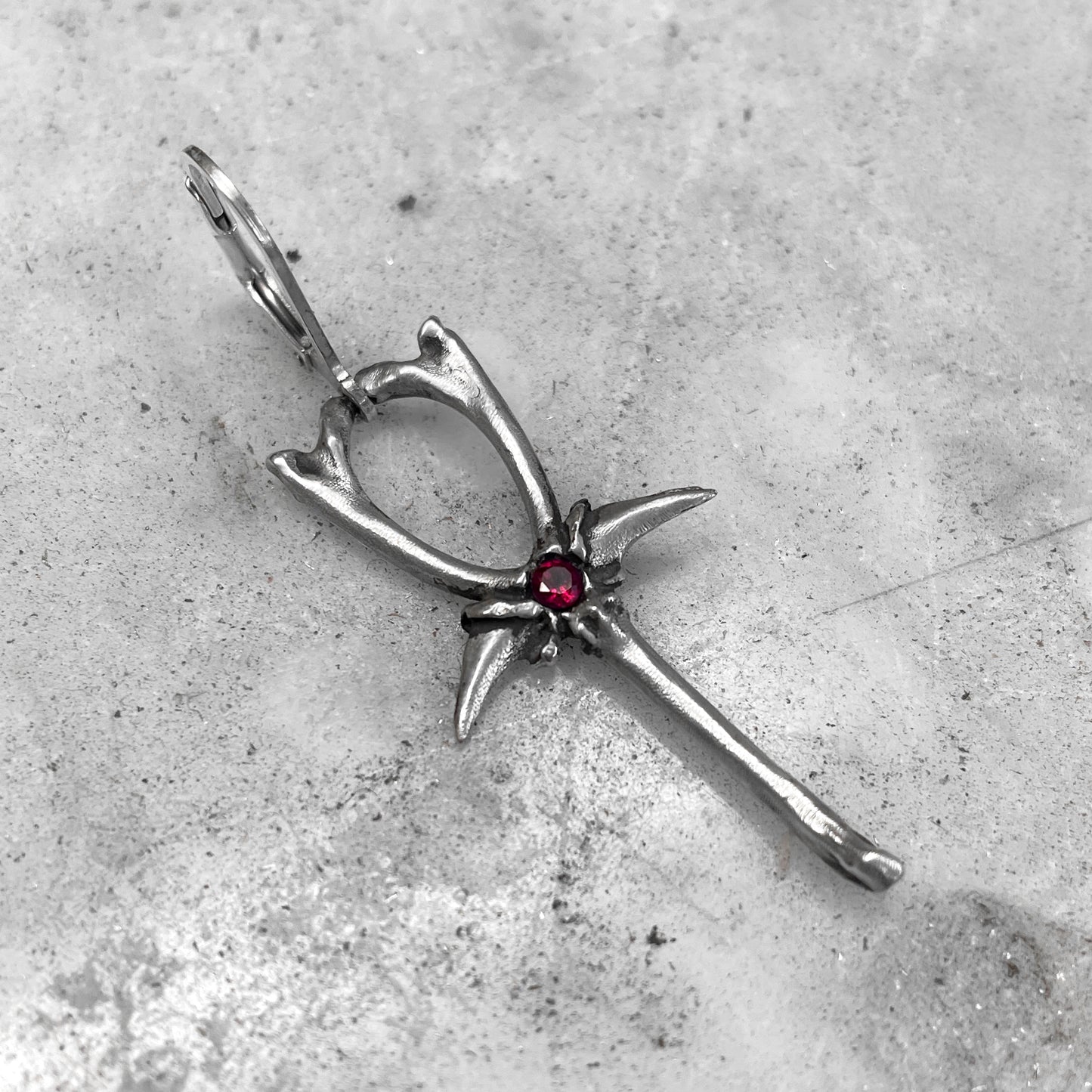 Ruby Bone Ankh Earring