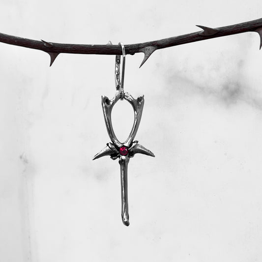 Ruby Bone Ankh Earring