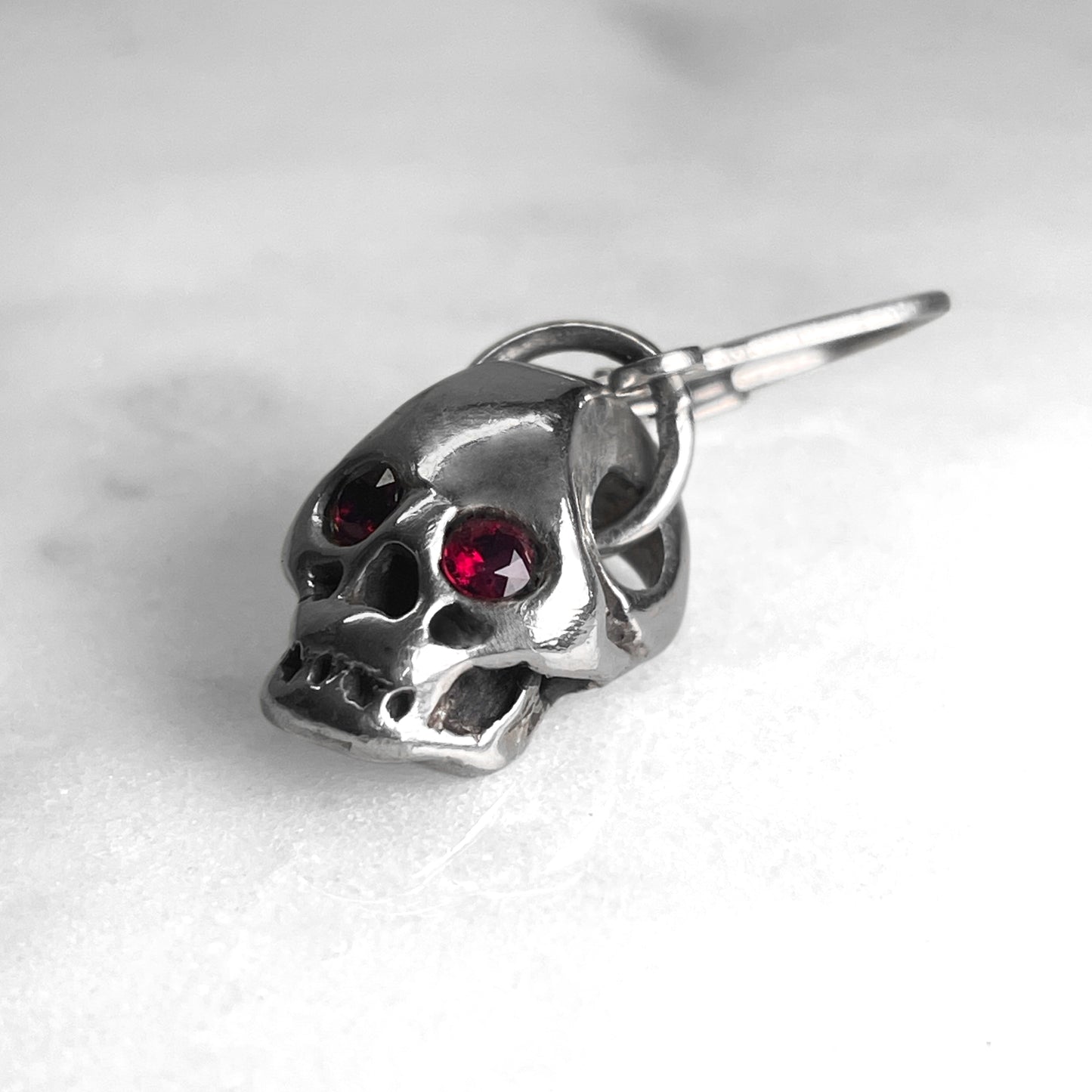 Ruby Eye Skull Drop Earring